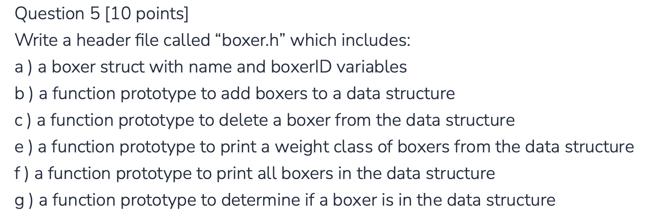 Solved Question 5 [10 points] Write a header file called | Chegg.com