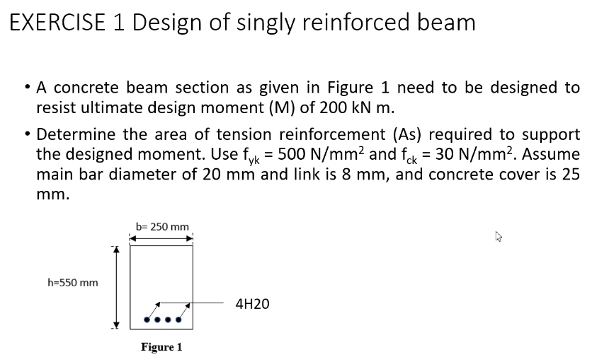 Solved EXERCISE 1 Design of singly reinforced beam • A | Chegg.com