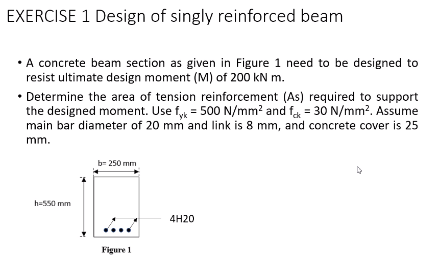 Solved EXERCISE 1 Design Of Singly Reinforced Beam • A | Chegg.com