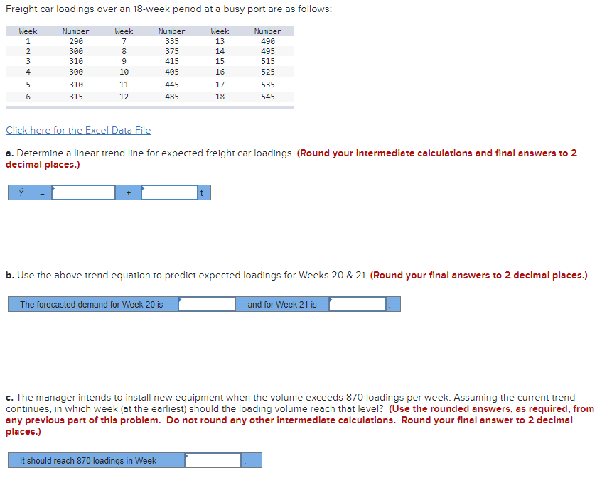 Solved Freight car loadings over an 18 week period at a