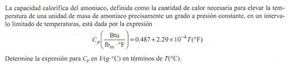 La capacidad calorífica del amoniaco, definida como la cantidad de calor necesaria para elevar la temperatura de una unidad d