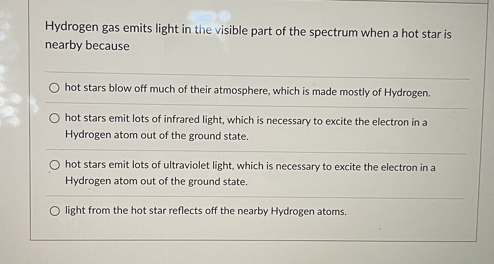 Solved Hydrogen gas emits light in the visible part of the