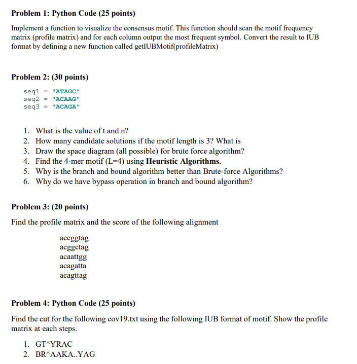 Solved Problem 1: Python Code (25 points) Implement a | Chegg.com