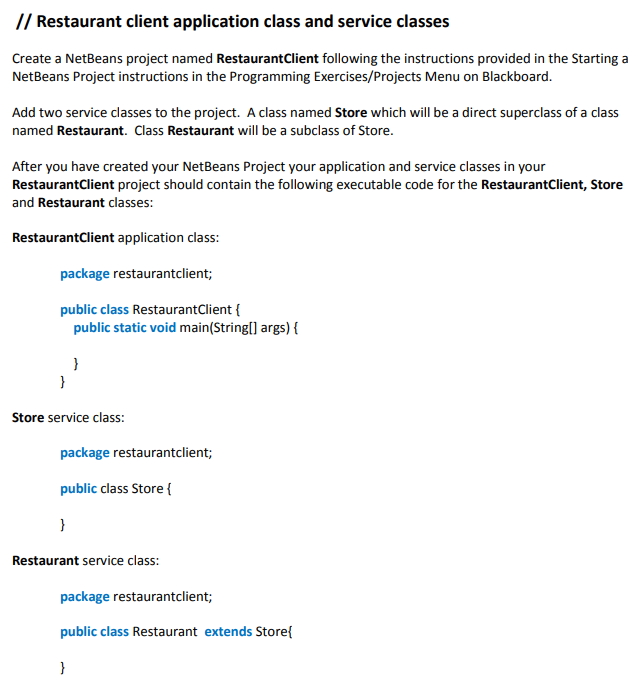 Solved // Restaurant client application class and service | Chegg.com