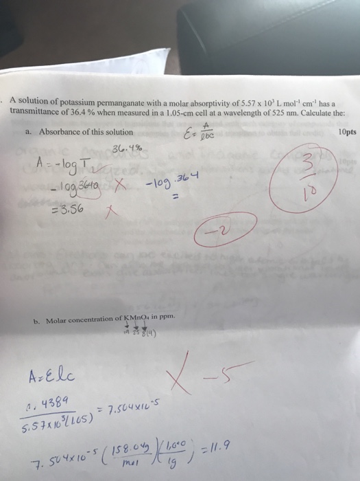 Solved A Solution Of Potassium Permanganate With A Molar 7537