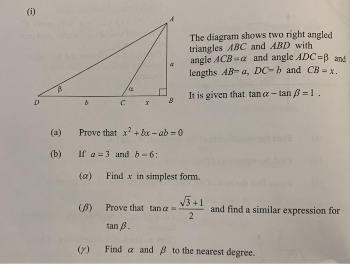 Solved The Diagram Shows Two Right Angled Triangles ABC And | Chegg.com