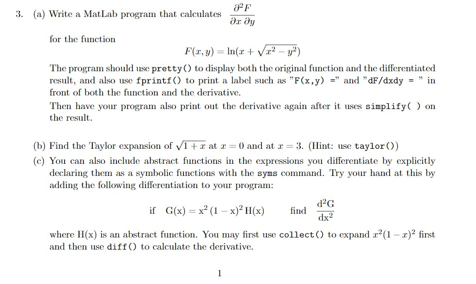 Solved 3. (a) Write a MatLab program that calculates for the | Chegg.com