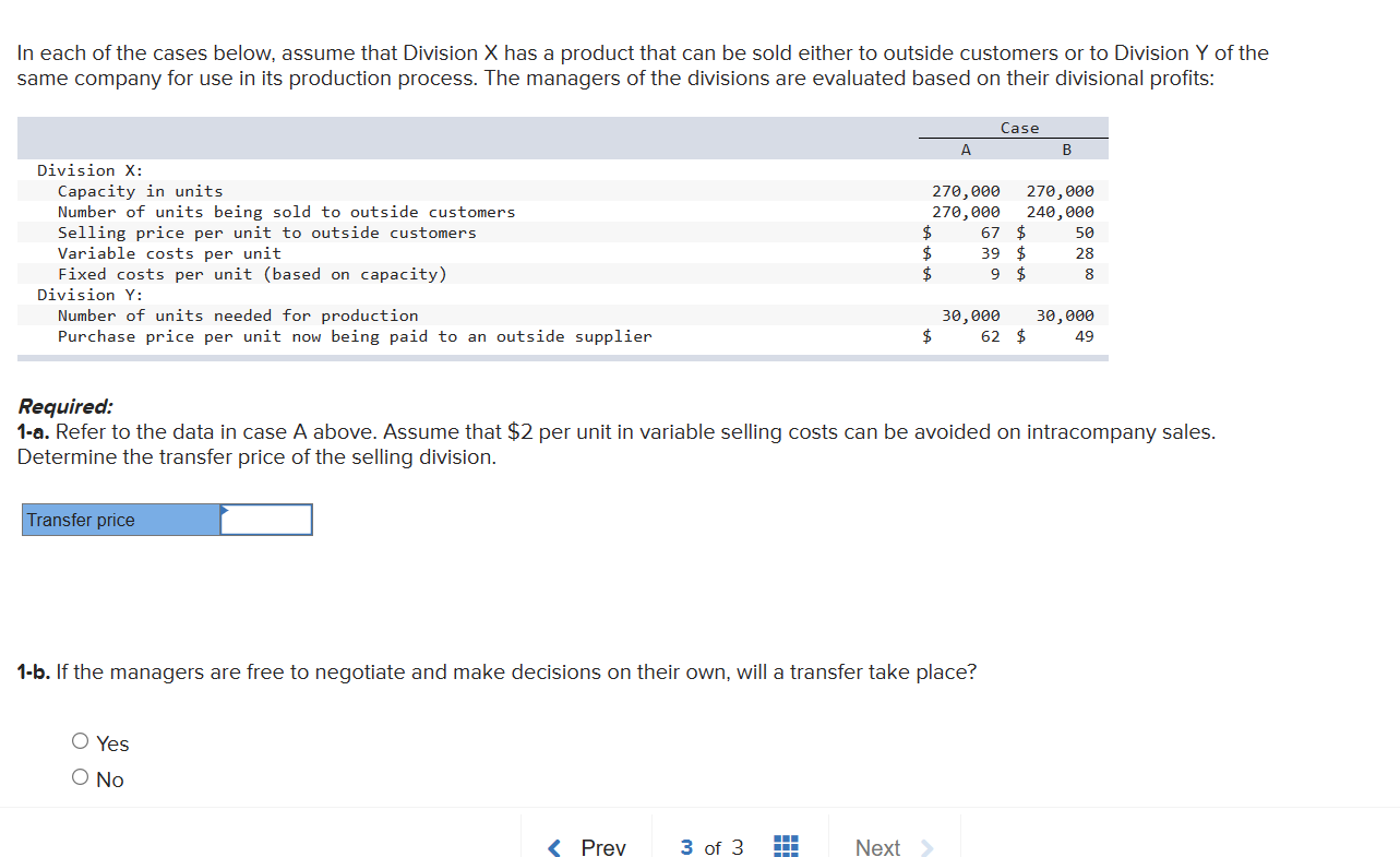 Solved In each of the cases below, assume that Division X