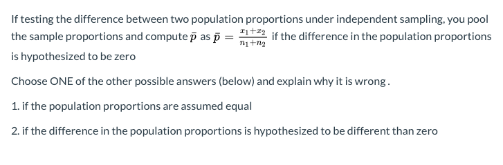 Solved If testing the difference between two population | Chegg.com