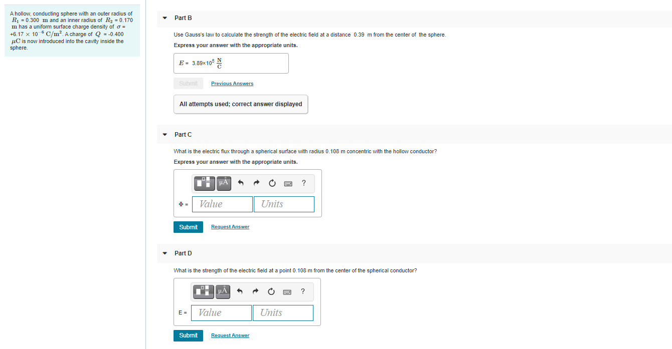 Solved Part B A hollow, conducting sphere with an outer | Chegg.com