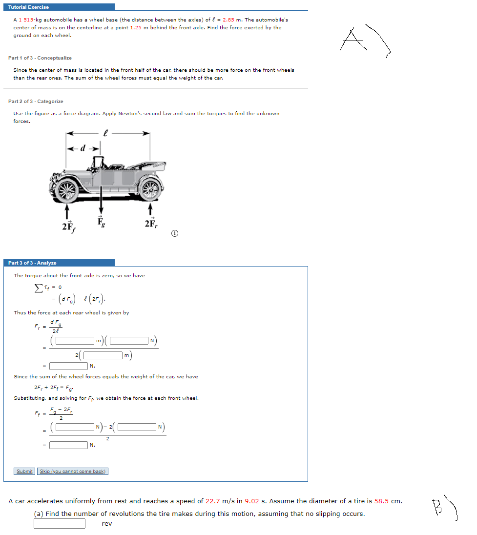 Solved Tutorial Exercise A 1 515kg automobile has a wheel