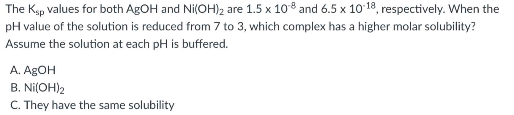 Solved The Ksp Values For Both Agoh And Ni(oh)2 Are 1.5 X 