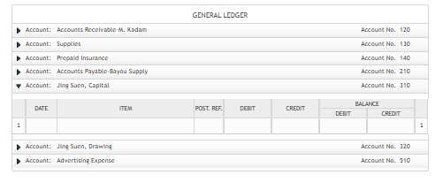GENERAL LEDGER
Account: Accounts Recclvable.M. Kadam
Account: Supplies
Account: Prcpald Insurance
Account: Accounts Payable-B