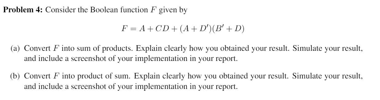 Solved Problem 4: Consider The Boolean Function F Given By F | Chegg.com