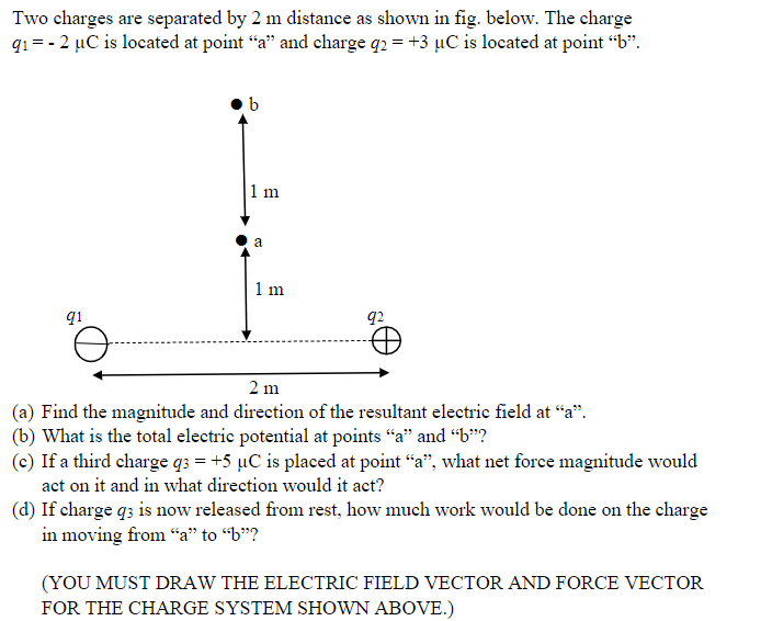 Solved Two charges are separated by 2 m distance as shown in | Chegg.com