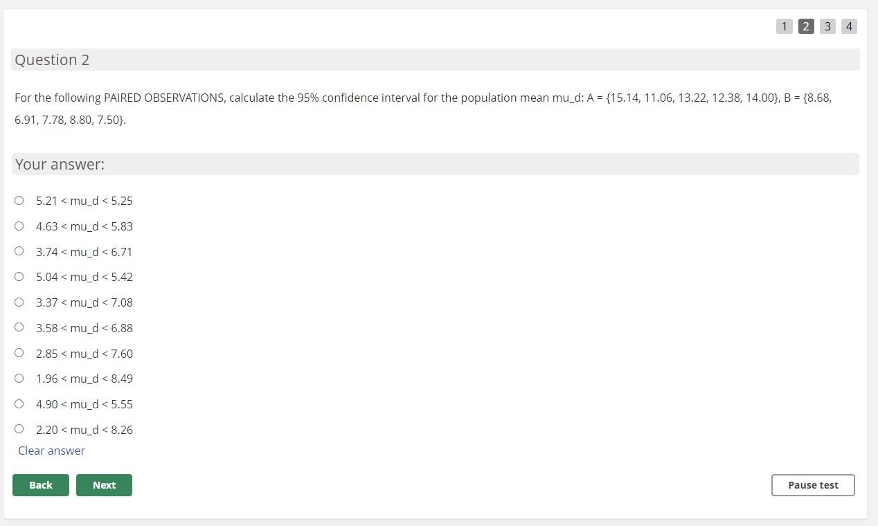 Solved 1 2 3 4 Question 2 For the following PAIRED | Chegg.com