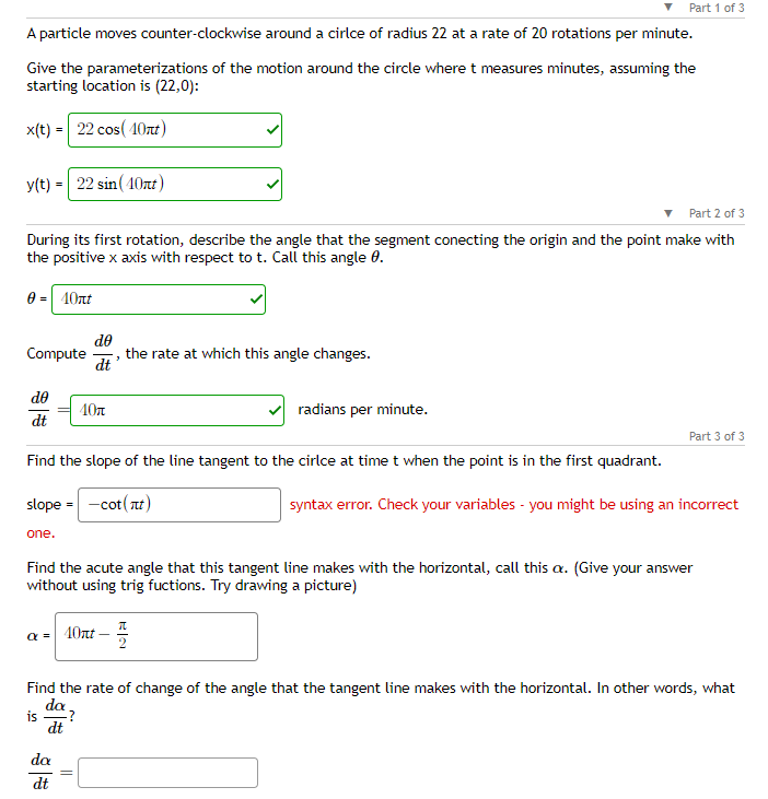 Solved A particle moves counter-clockwise around a cirlce of | Chegg.com