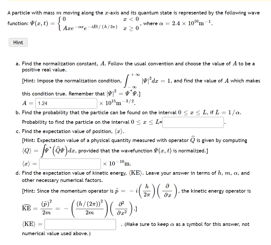 Solved A particle with mass m moving along the x-axis and | Chegg.com