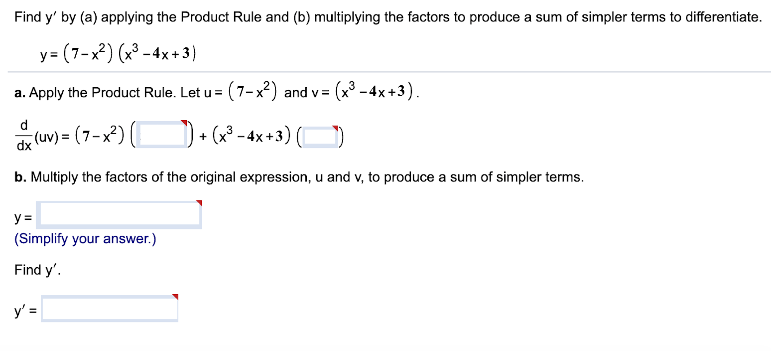 Solved Find Y By A Applying The Product Rule And B M Chegg Com