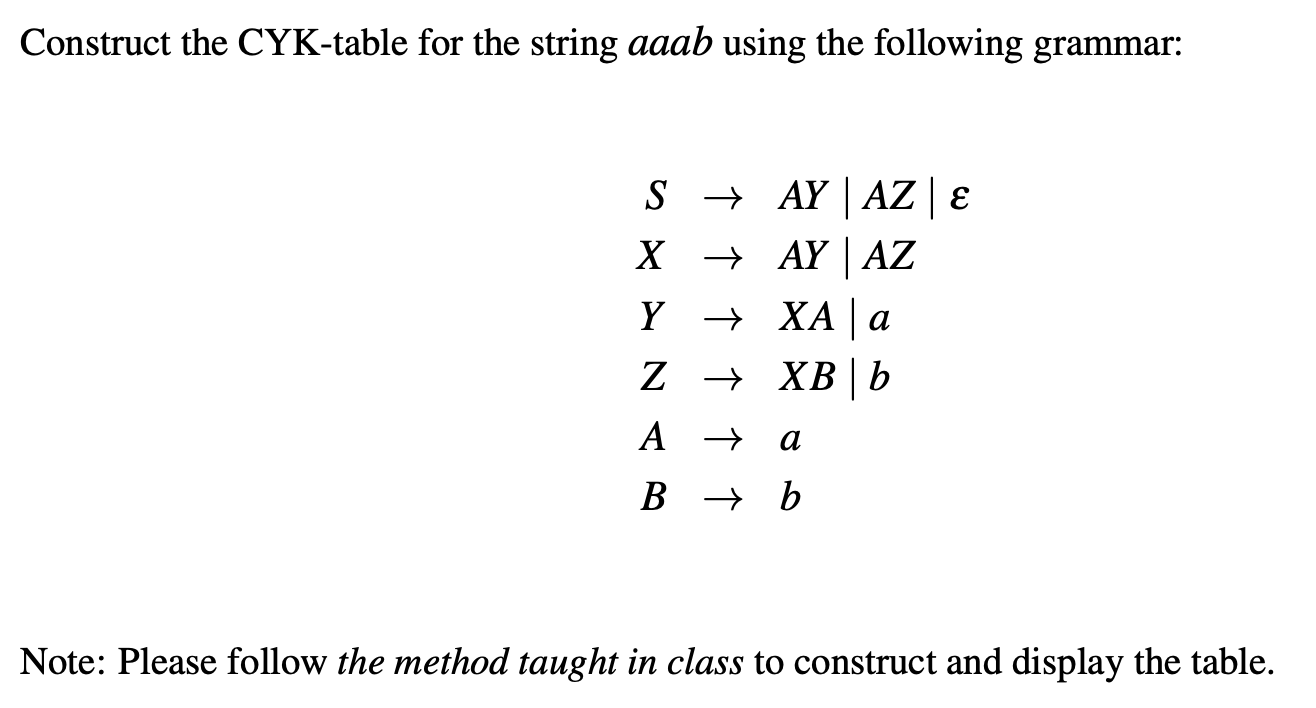 Solved Construct The CYK-table For The String Aaab Using The | Chegg.com