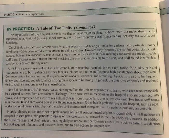 Solved IN PRACTICE A Tale of Two Units Unit A, a general
