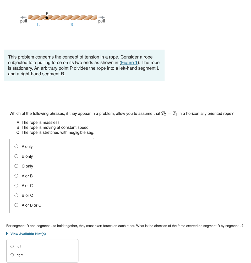 Solved This problem concerns the concept of tension in a | Chegg.com