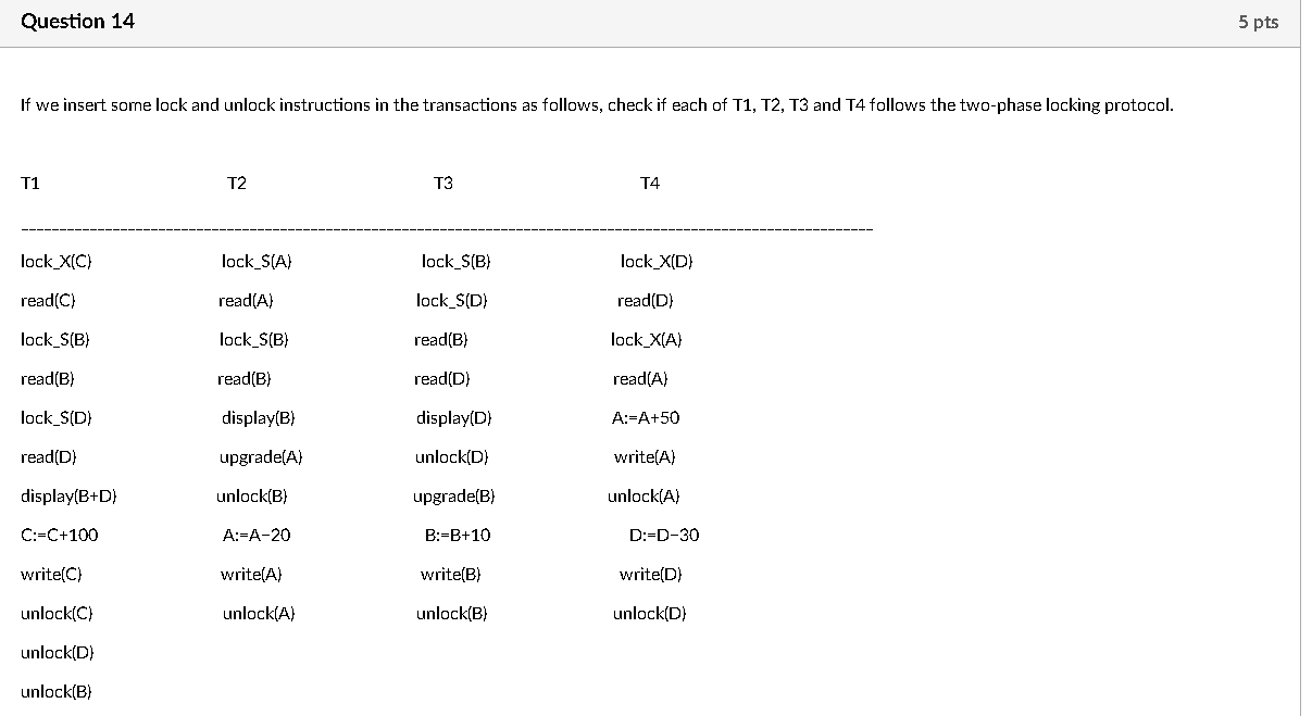 Solved Question 14 5 Pts If We Insert Some Lock And Unlock | Chegg.com