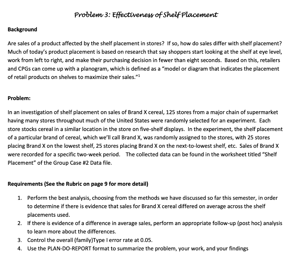 Problem 3 Effectiveness of shelf Placement