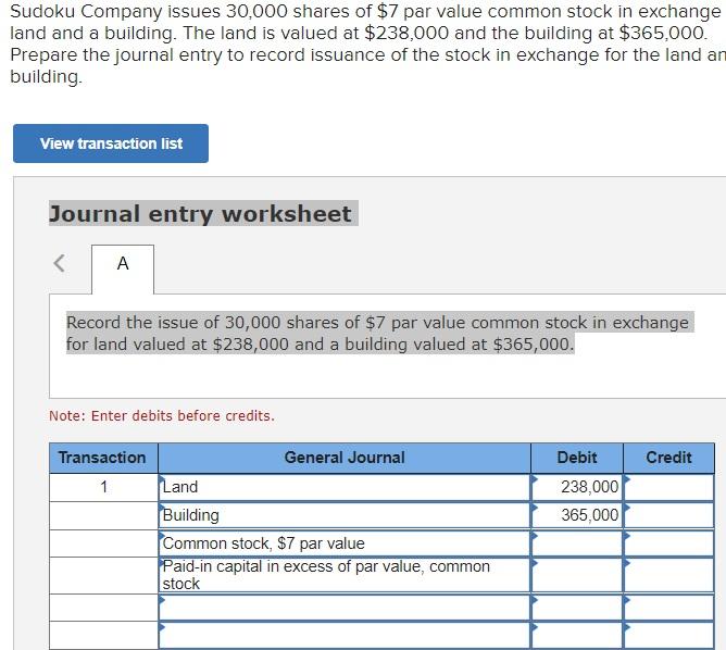 Solved Sudoku Company issues 30,000 shares of $7 par value | Chegg.com