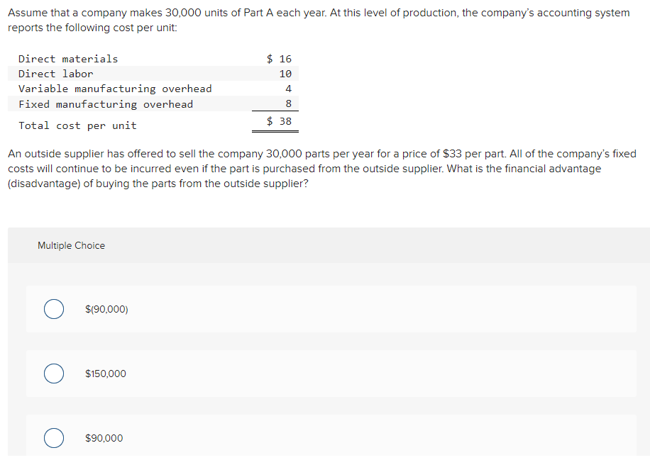 Solved Assume that a company makes 30,000 units of Part A