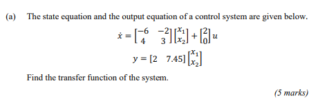 Solved (a) The state equation and the output equation of a | Chegg.com