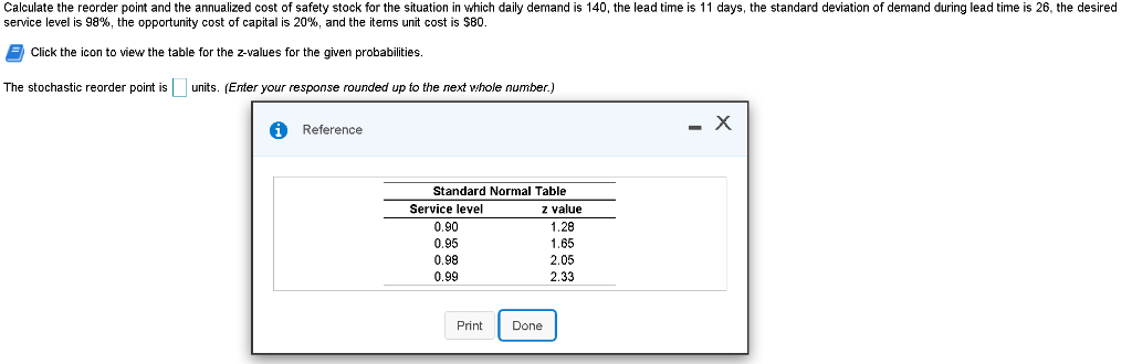 standard deviation of demand during lead time calc