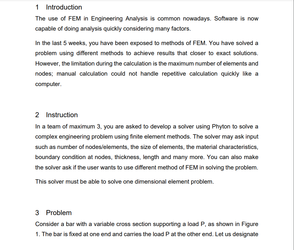 Solved 1 Introduction The use of FEM in Engineering Analysis | Chegg.com