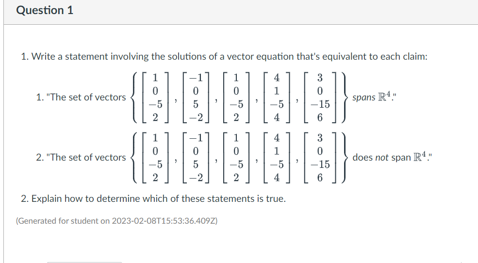 Solved 1. Write a statement involving the solutions of a | Chegg.com