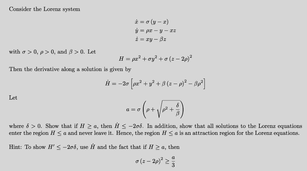 Solved Consider The Lorenz System O Y X Y Px Y Chegg Com