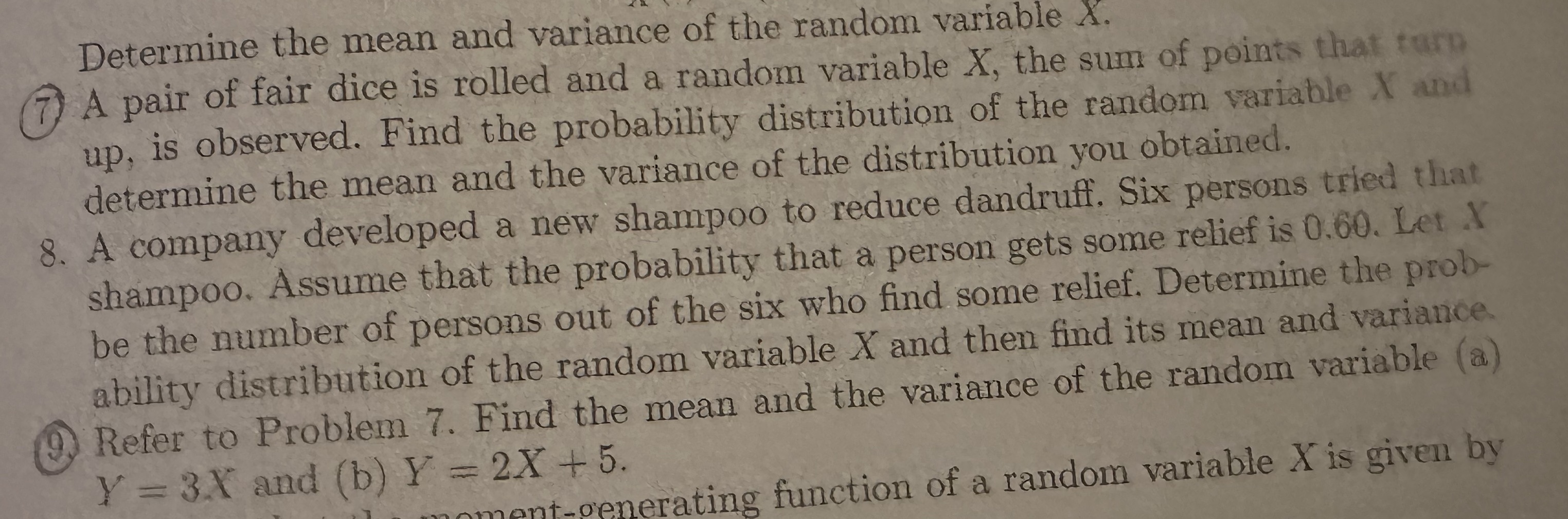 Solved Determine the mean and variance of the random | Chegg.com