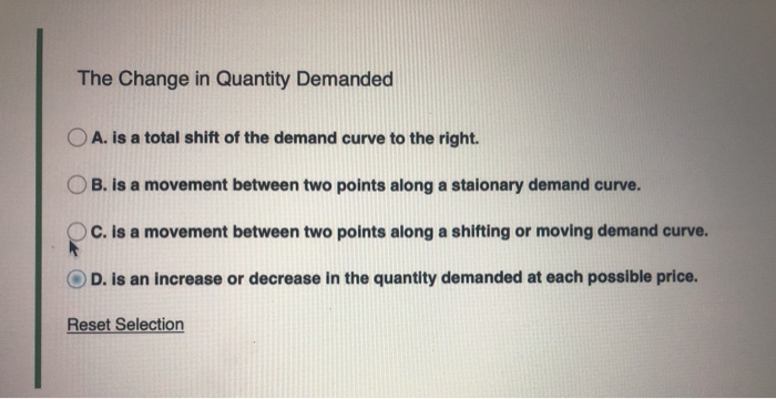 Solved The Change in Quantity Demanded OA. is a total shift | Chegg.com
