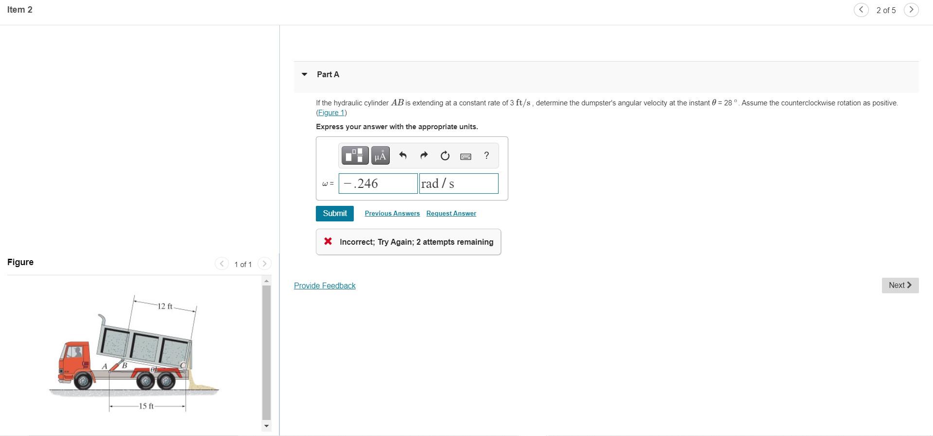 Solved Item 2 2 of 5 Part A If the hydraulic cylinder AB is