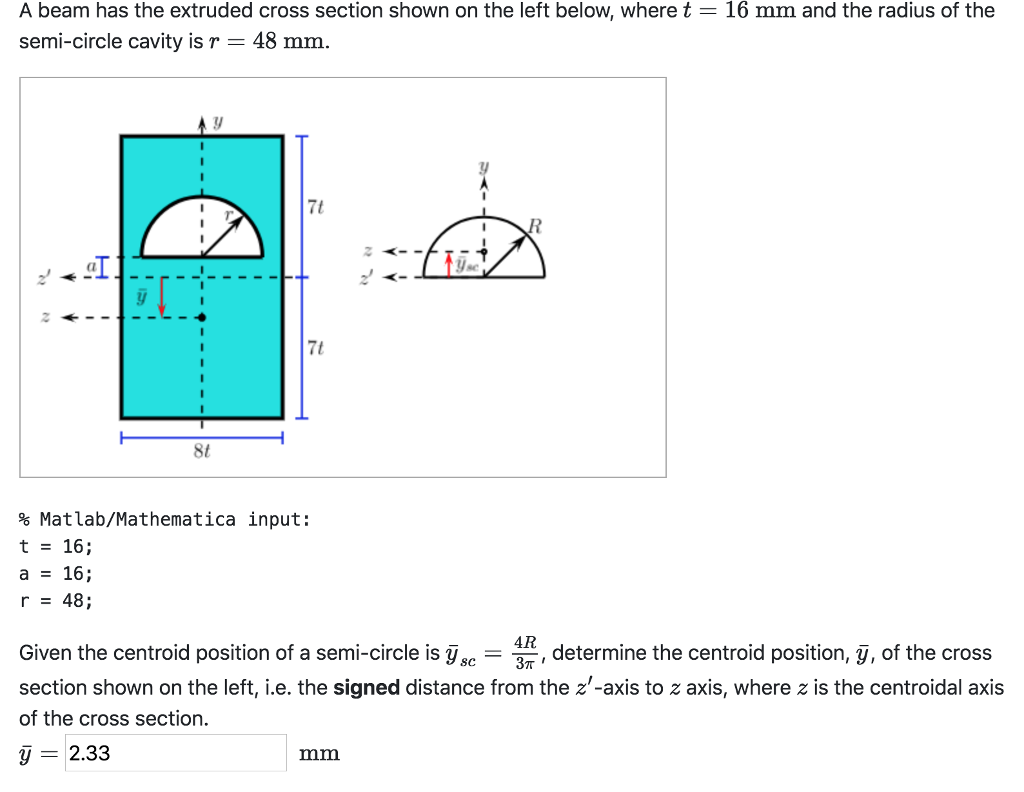 Solved A beam has the extruded cross section shown on the | Chegg.com