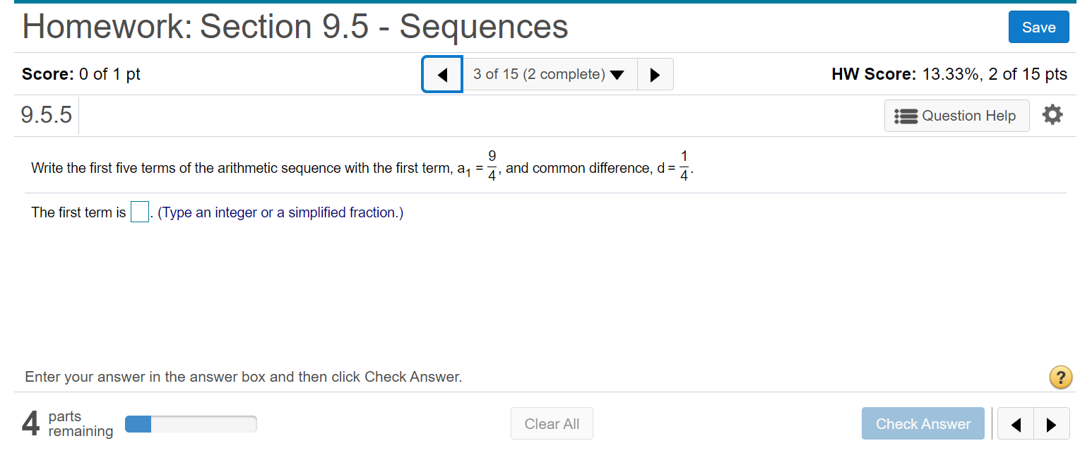 Solved Homework: Section 9.5 - Sequences Save Score: 0 of 1 | Chegg.com