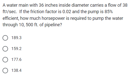 Solved A water main with 36 inches inside diameter carries a | Chegg.com