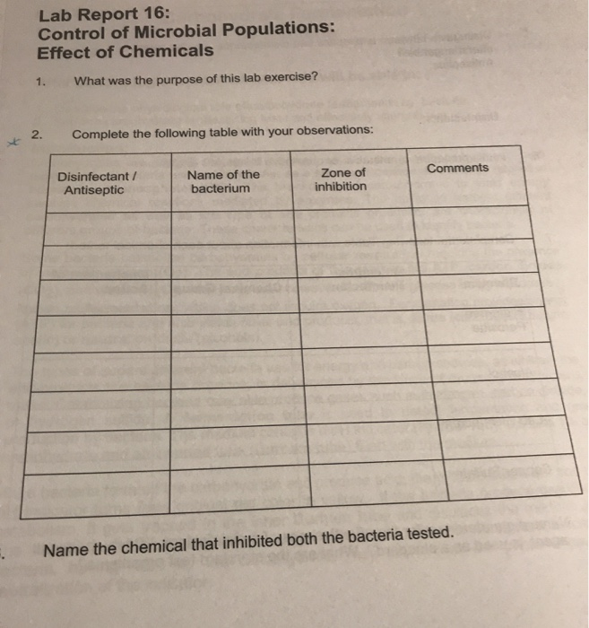 Solved Lab Report 16 Control of Microbial Populations