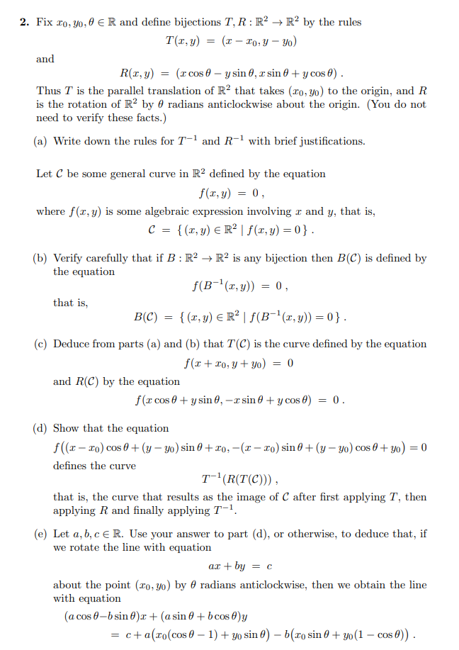 Solved 2 Fix Yo O Er And Define Bijections T R R2 Chegg Com