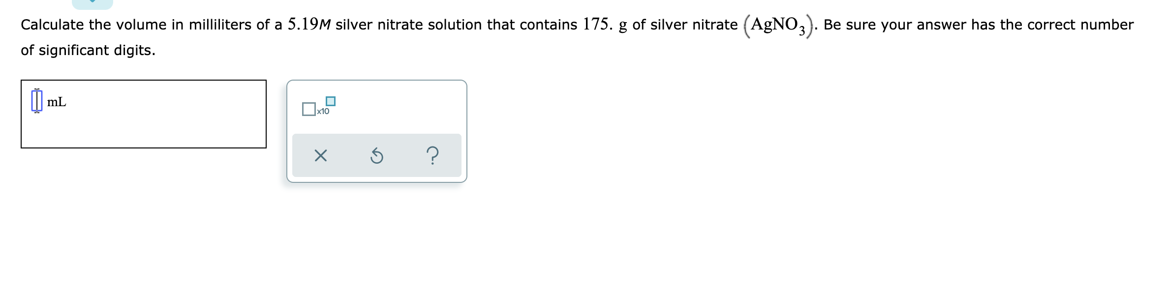 Solved Calculate the volume in milliliters of a 5.19 M | Chegg.com