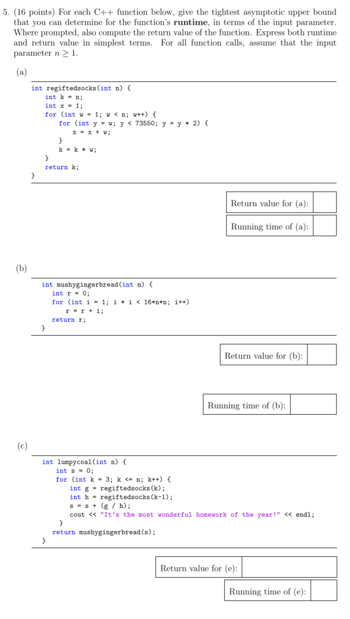 Solved 5 16 Points For Each C Function Below Give T Chegg Com