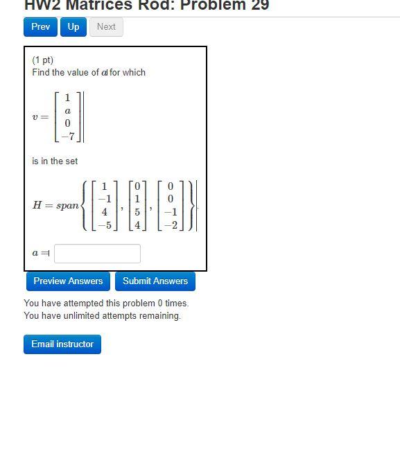 Solved HW2 Matrices Rod: Problem 29 Prev Up Next (1 pt) Find | Chegg.com