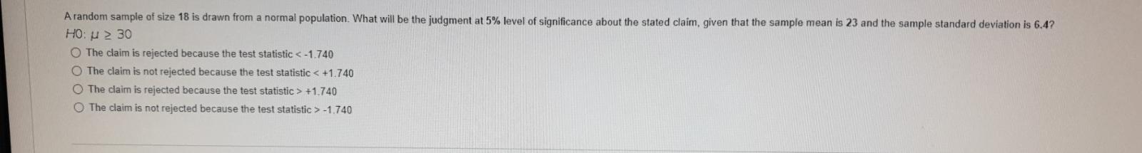 Solved A random sample of size 18 is drawn from a normal | Chegg.com
