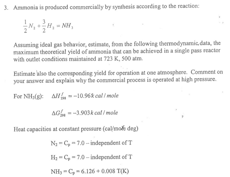 Solved 3. Ammonia is produced commercially by synthesis | Chegg.com