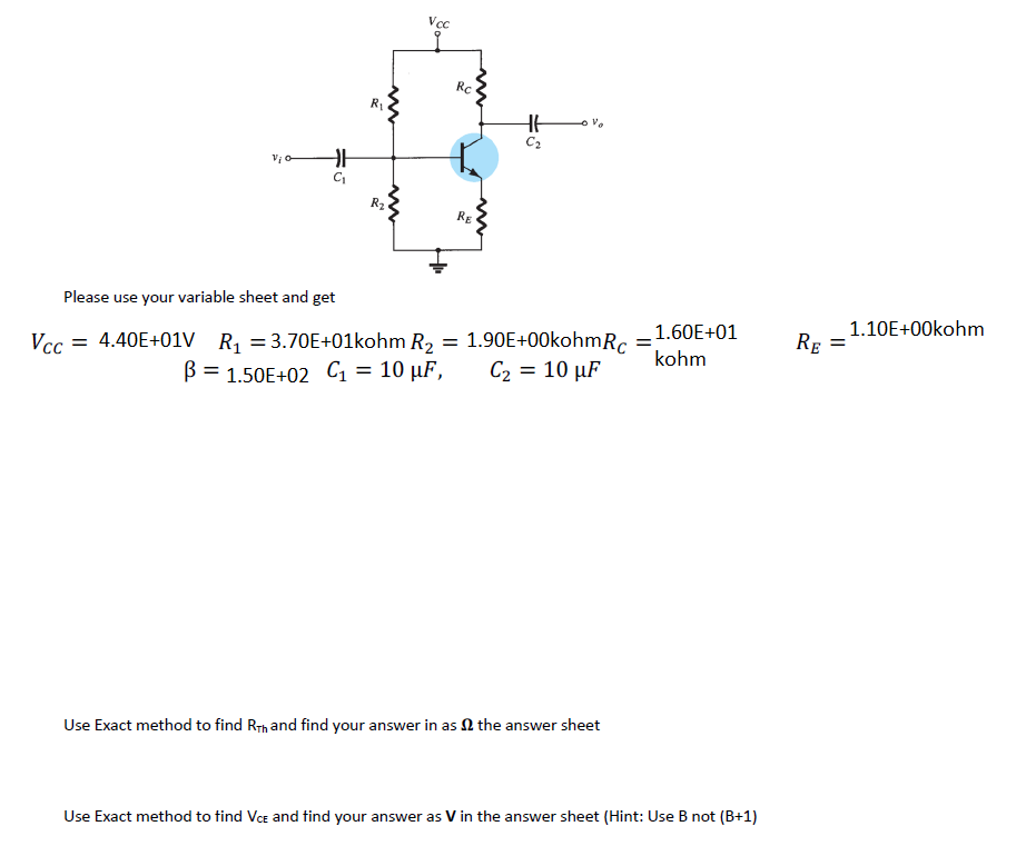 Solved Please use your variable sheet and get VCC=4.40E+01 | Chegg.com