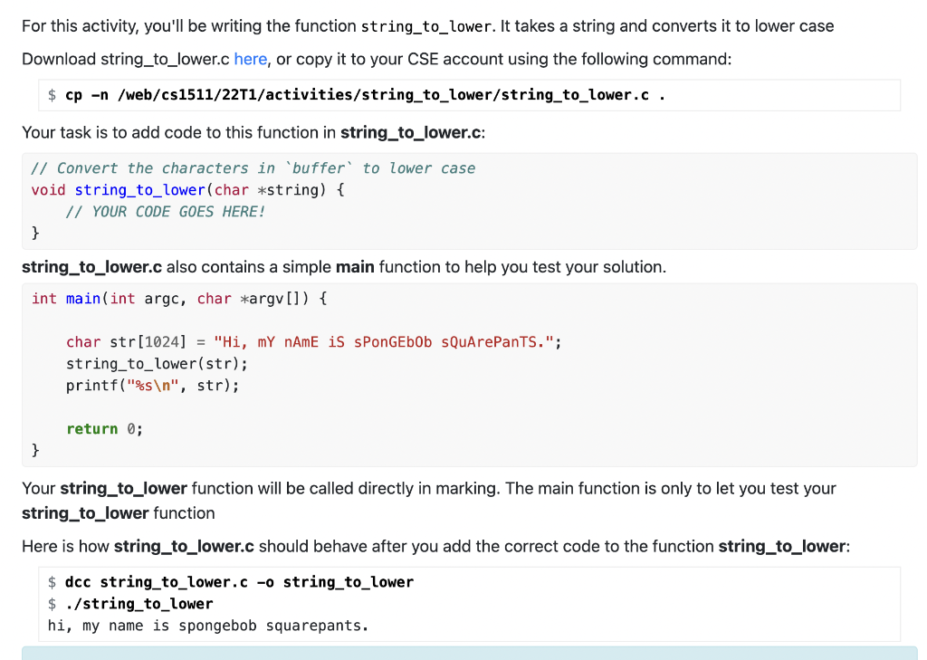 Solved // String to Lower // string_to_lower.c // // This | Chegg.com